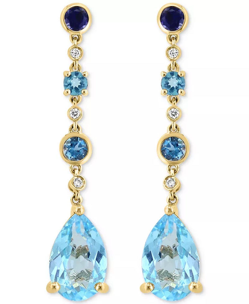 [14K] Gold Multi-Gemstone (5-5/8 Ct. T.W.) & Diamond (1/20 Ct. T.W.) Linear Drop Earrings