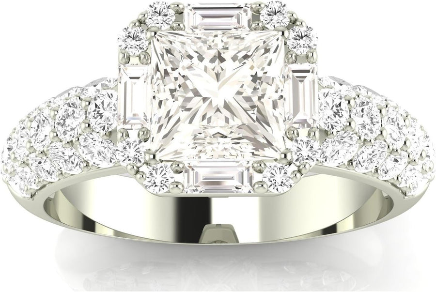 Princess Halo Style Baguette Diamond Engagement Ring