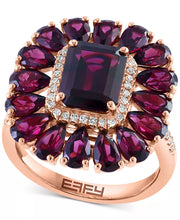 [14K] Rose Gold Rhodolite (7-1/10 Ct. T.W.) & Diamond (1/6 Ct. T.W.) Halo Ring