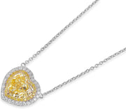 GIA Certified 3.45 Carat Heart Fancy Deep Yellow Color Diamond Set in 18K White & Yellow Gold Necklace (FANCY DEEP YELLOW-SI1) Adjustable and Resizable