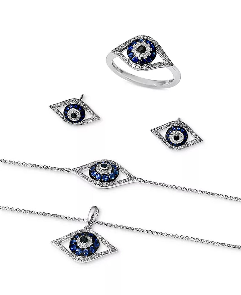 [14K, 1/4 Ct. T.W.] Gold & Sapphire Black and White Diamond Evil Eye Pendant