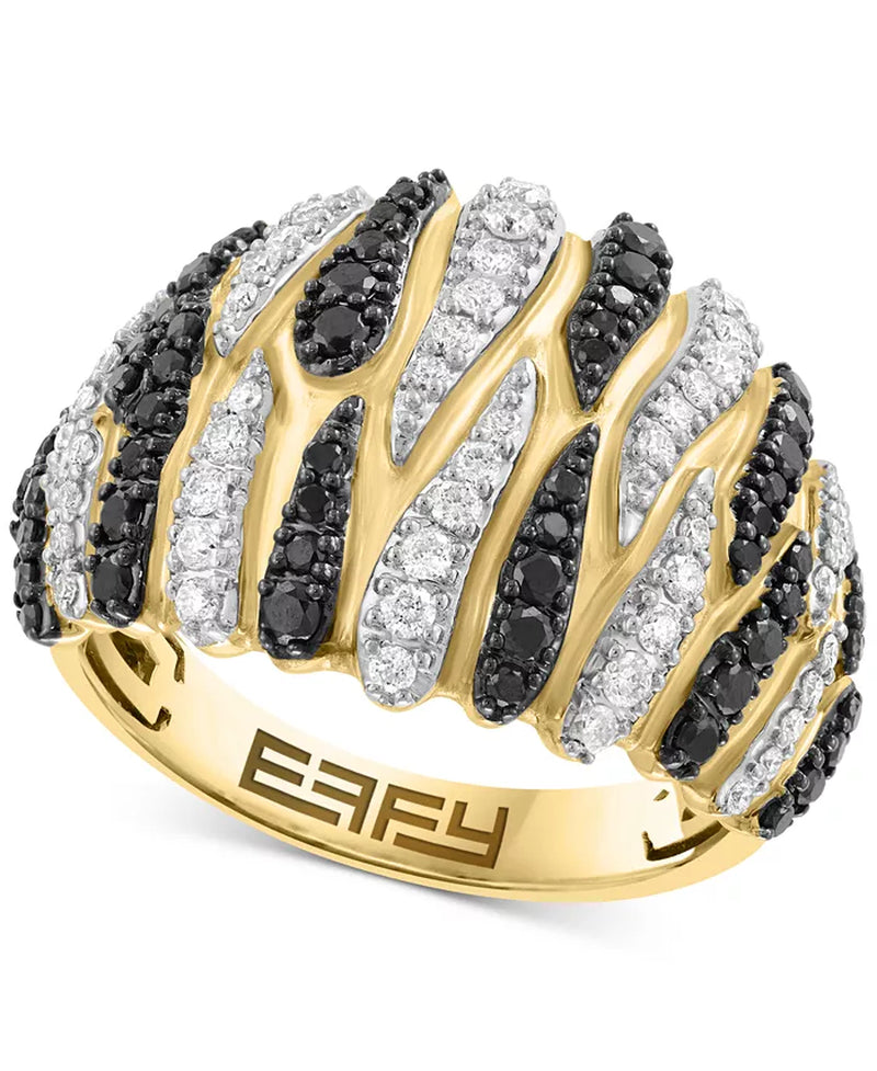[14K, 3/4 Ct. T.W.] Gold Black & White Diamond Dome Statement Ring
