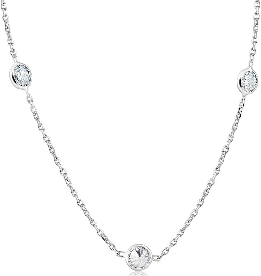 14K White Gold 1.00Ct TW Certified Bezel Set Diamond Station Necklace 18" Long with Lobster Clasp Lab Grown (H-I,VS1-VS2)