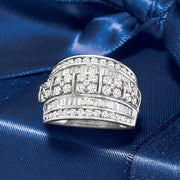 [1.40 Ct] Sterling Silver Baguette & round Diamond Multi-Row Ring