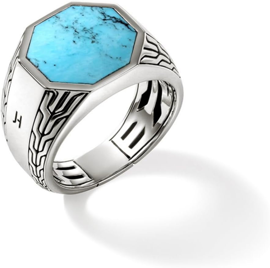 ID Collection Men'S Ring, 925-Sterling Silver & Treated Turquoise Octagon Signet Ring, Size 10