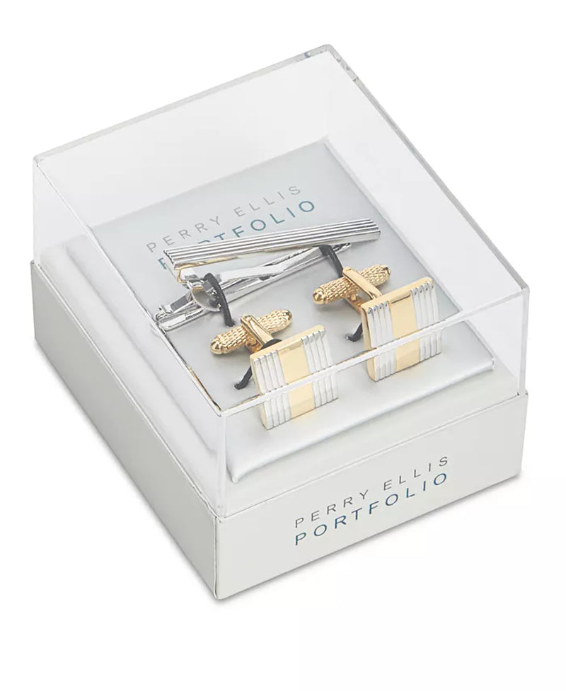 Perry Ellis Classic Men's Cuff Links & Tie Bar Set