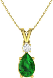 [14K,0.43 Ct] Solid Gold Natural Diamond Pear Cut Gemstone and Teardrop Pendant Necklace with Chain