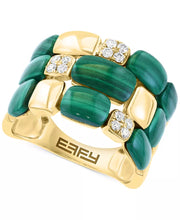 EFFYÂ® Malachite & Diamond (1/5 Ct. T.W.) Triple Row Statement Ring in 14K Gold