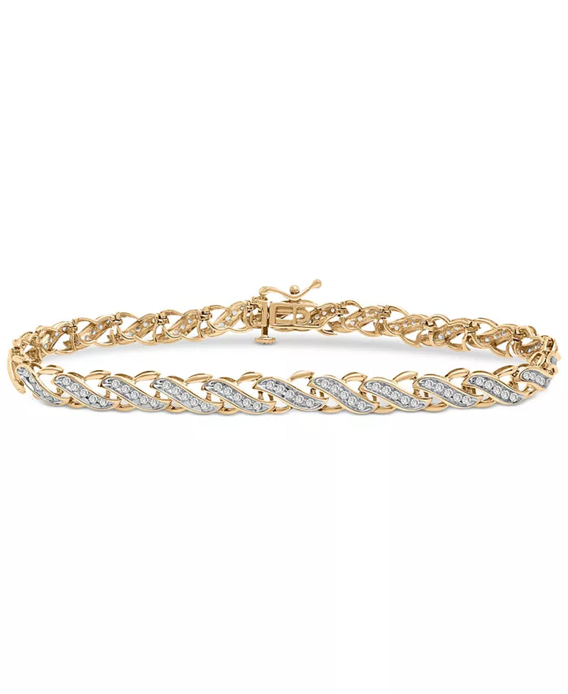 [1 Ct. T.W.] 10K Gold Diamond Diagonal Link Bracelet