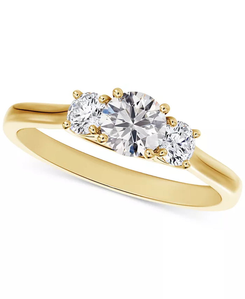 [14K, 3/4 Ct. T.W] White or Yellow Gold Diamond Three Stone Diamond Engagement Ring