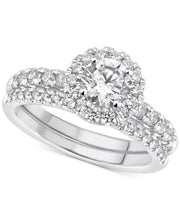 [14K, 1-1/2 Ct. T.W.] White Gold GIA Certified Diamond Halo Bridal Set