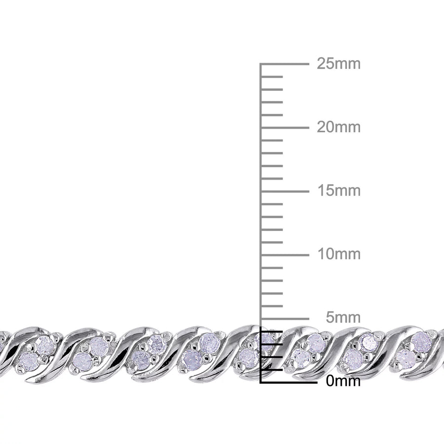 [1 Ct, 7.25"] Sterling Silver & Diamond Bracelet