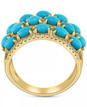 [14K, 1/3 Ct. T.W.] Gold Turquoise & Diamond Multi Row Statement Ring