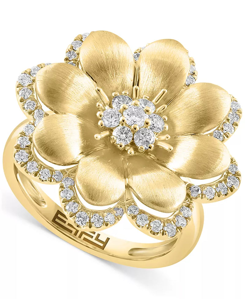 [14K, 5/8 Ct. T.W.] Gold Diamond Flower Statement Ring