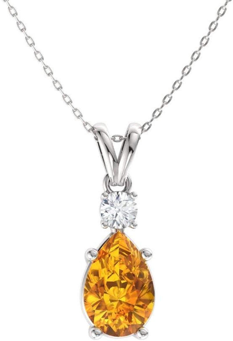 [14K,0.43 Ct] Solid Gold Natural Diamond Pear Cut Gemstone and Teardrop Pendant Necklace with Chain