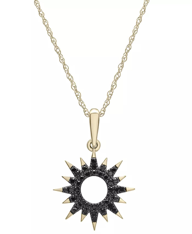 [14K, 1/10 Ct. T.W.] Gold & Round Diamond Sun Pendant Necklace