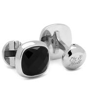 Mens Stainless Steel Faceted Onyx Cufflink and Stud Set