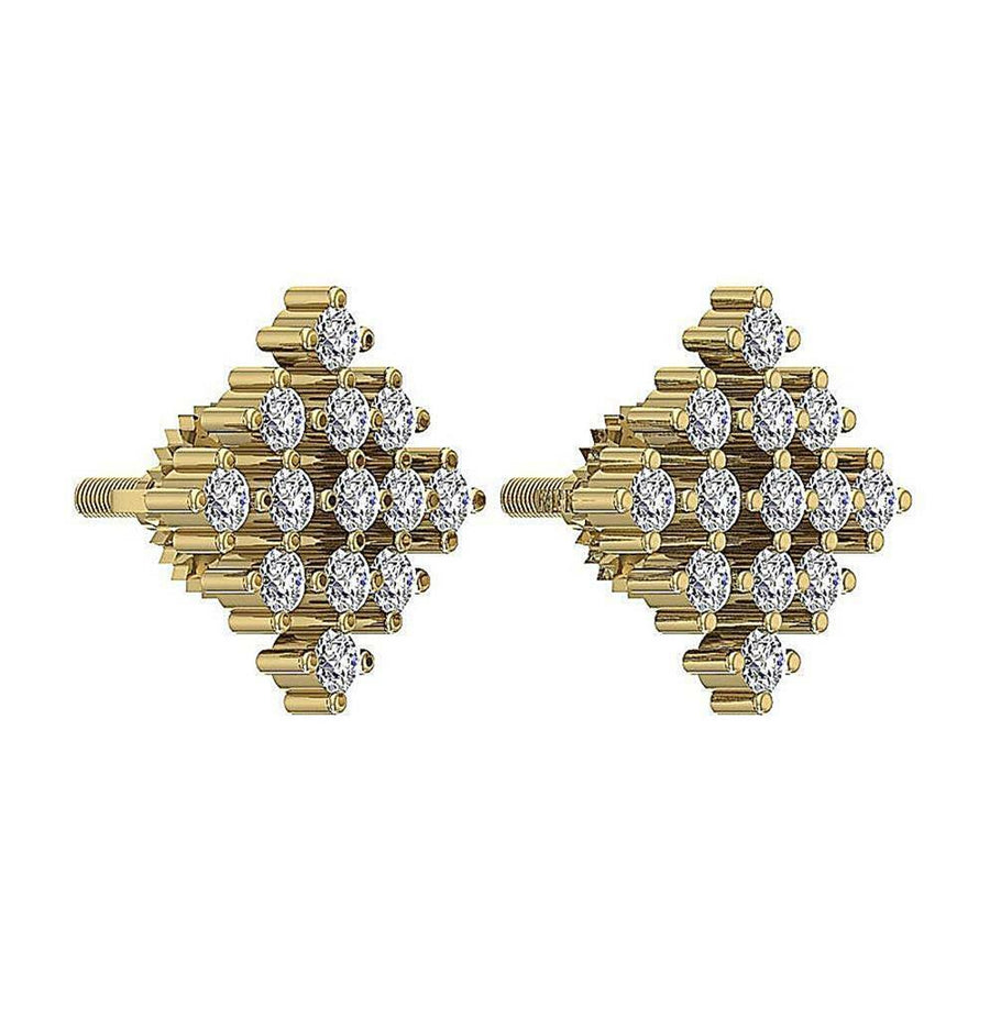 [14K, 0.50 Ct] Solid Gold Natural round Cut Diamond Earrings With Screw Back