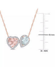 [14K] Rose Gold Morganite (1-1/10 Ct. T.W.), Aquamarine (5/8 Ct. T.W.) & Diamond (1/5 Ct. T.W.) Two-Stone Halo Necklace