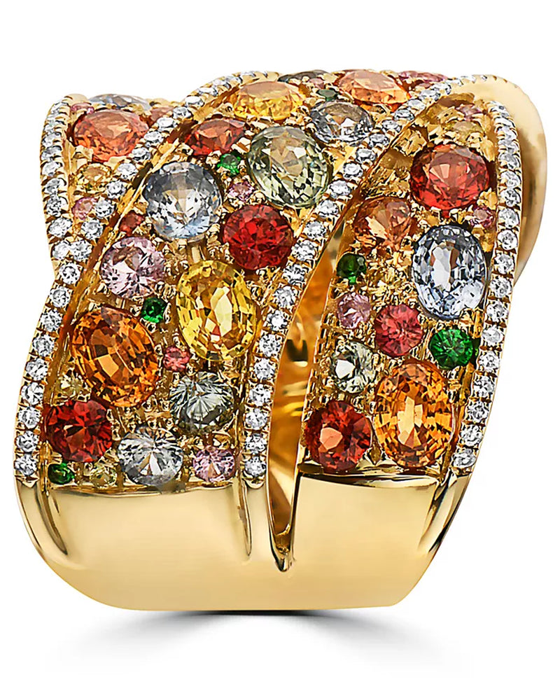 [14K] Gold EFFYÂ® Multi-Gemstone (5-3/4 Ct. T.W.) & Diamond (1/3 Ct. T.W.) Crossover Wide Statement Ring