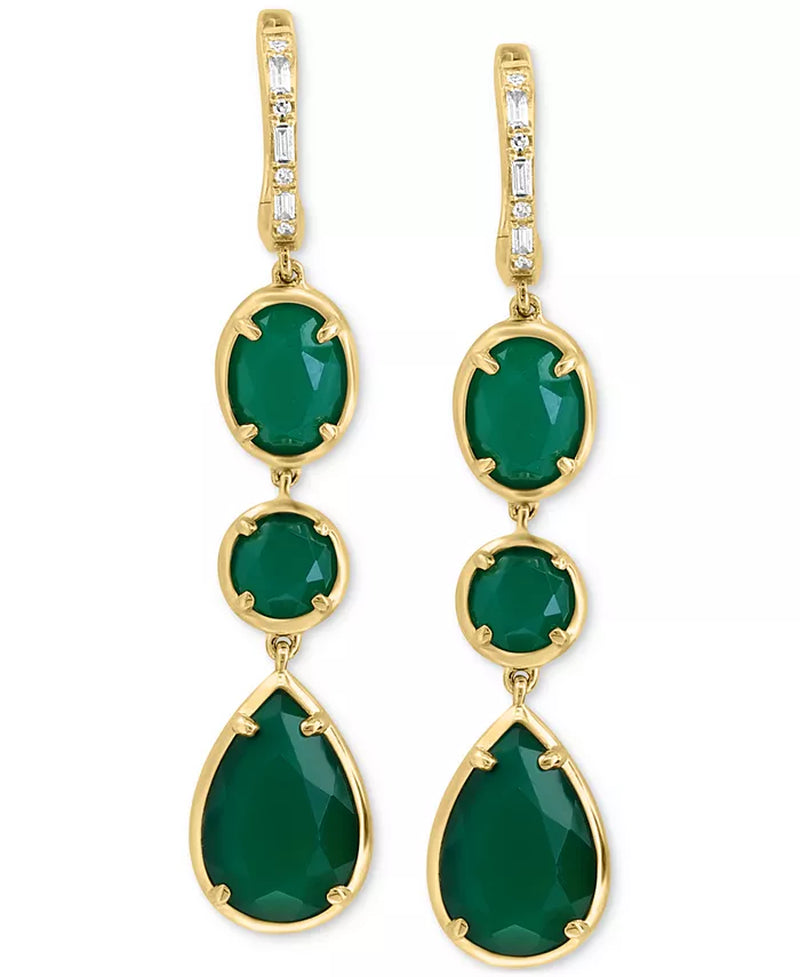 [14K, 1/10 Ct. T.W.] Gold Green Onyx & Diamond Drop Earrings