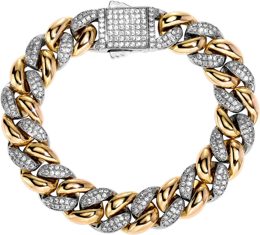 [14K ]Gold Cuban Link Moissanite Bracelet 9Mm & 14Mm Bold Chain Bracelet