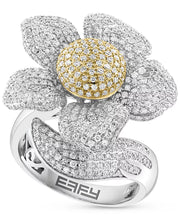 [14K, 1-5/8 Ct. T.W.] Two-Tone Gold Diamond Pavã© Large Flower Statement Ring