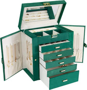 6-Layer Large Jewelry Organizer Box with Mirror & 5 Drawers