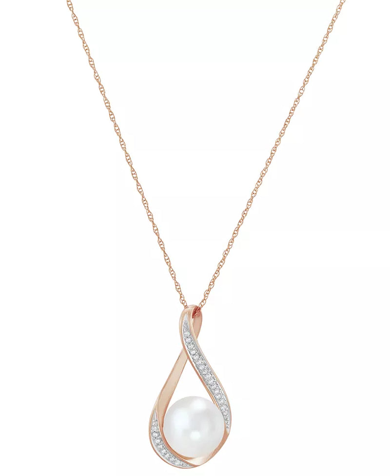 [14K] Gold Cultured Freshwater Pearl & Diamond Accent Pendant Necklace