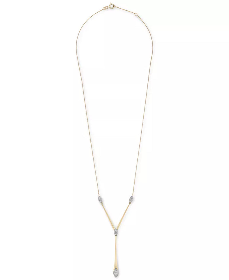 [14K, 1/2 Ct. T.W.]  Gold Diamond Cluster Elongated Lariat Necklace