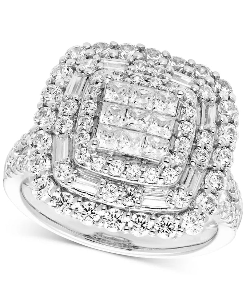 Diamond Square Shaped Halo Cluster Engagement Ring (2 Ct. T.W.) in 14K White Gold