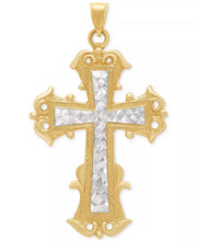 [14K] Gold Two-Tone Textured Inlay Fancy Cross Pendant