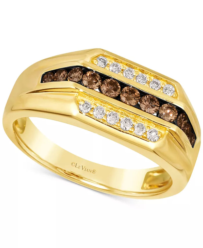 [14K, 5/8 Ct. T.W.] Gold  Chocolate Diamond & Nude Diamond Three Row Ring