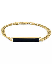 [14K] Gold-Plated Sterling Silver Mens Onyx Plate Link Bracelet