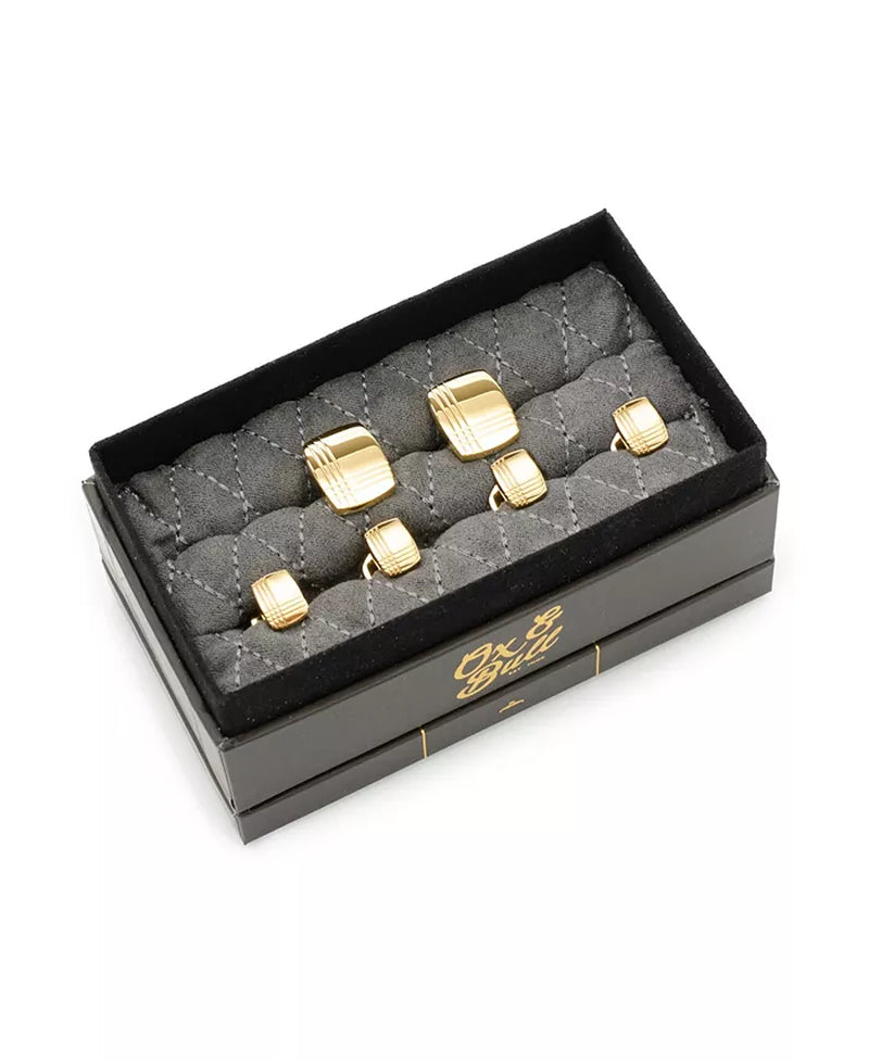 Men's Stainless Steel Tartan  6 Piece Cufflinks & Stud Set 