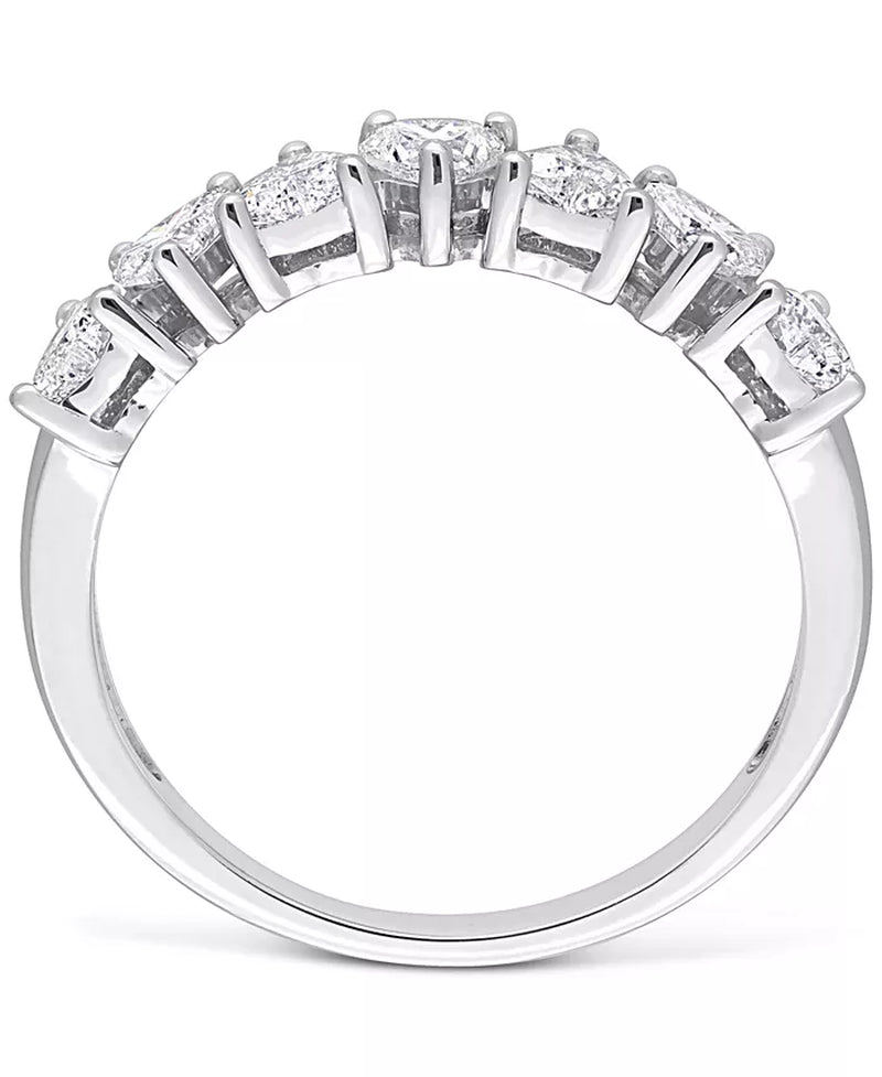 [14K, 1 Ct. T.W.] White Gold Diamond Heart-Cut Anniversary Band