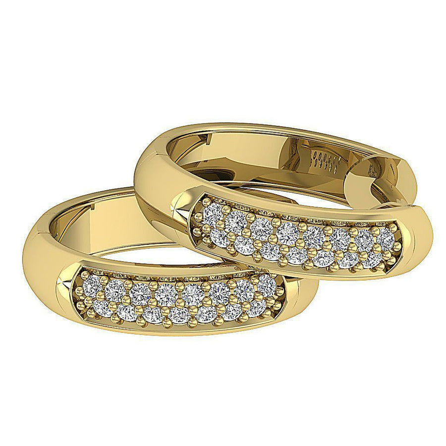 [14K, 0.15 Ct] Yellow Gold Hoops Earrings With Natural Round Diamonds