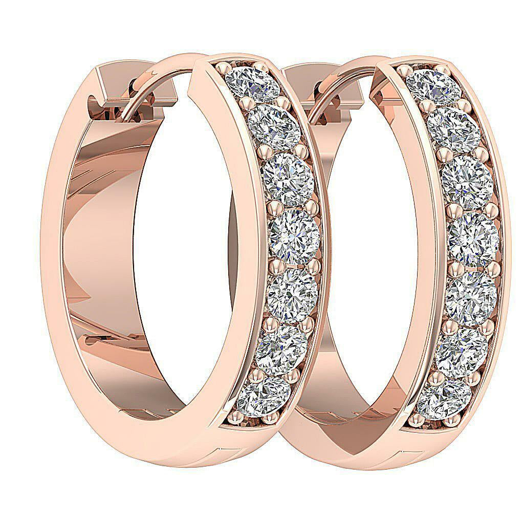 [14K, 0.25 Ct] White Yellow Rose Gold With Natural Diamond Hoop Earrings Pave Set 