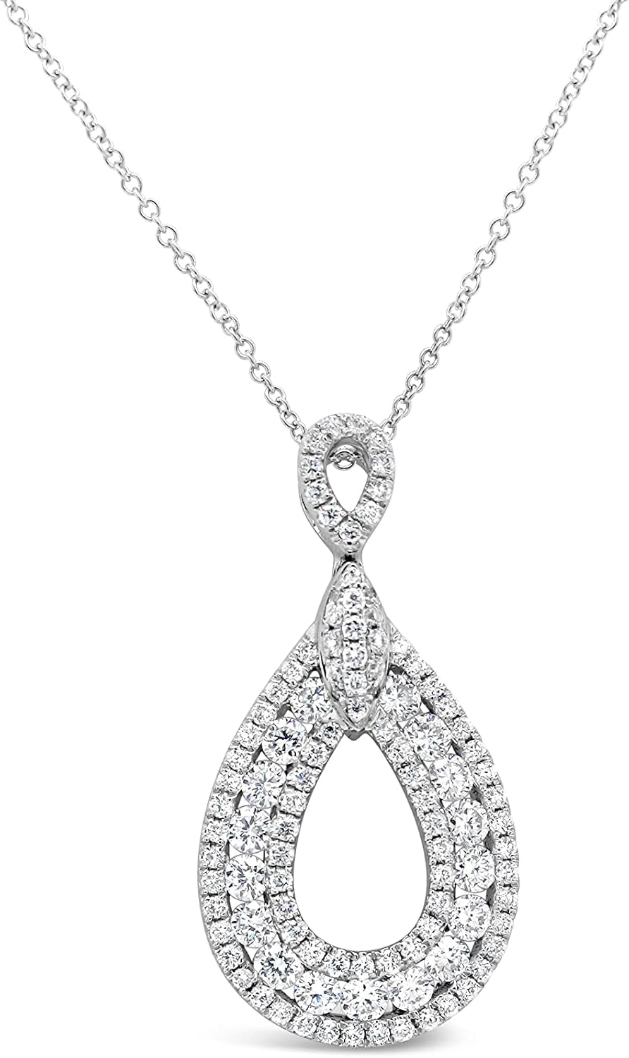 [18K, 0.81 Cttw] White Gold Necklace Pear-Shaped Ring VS Diamond Pendant