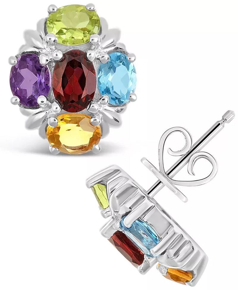 [3-1/5 Ct. T.W.] Sterling Silver Multi-Gemstone Stud Earrings