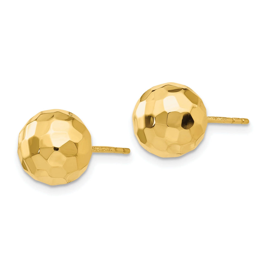 [14K] Yellow Gold Polished Hammered Mirror Ball Post Earrings