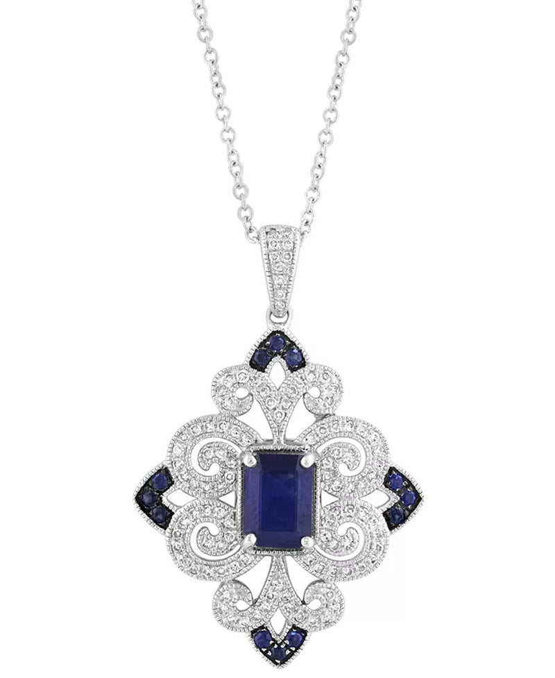 Sterling Silver Sapphire (1-1/6 Ct. T.W.) & Diamond (1/3 Ct. T.W.) Filigree Pendant 