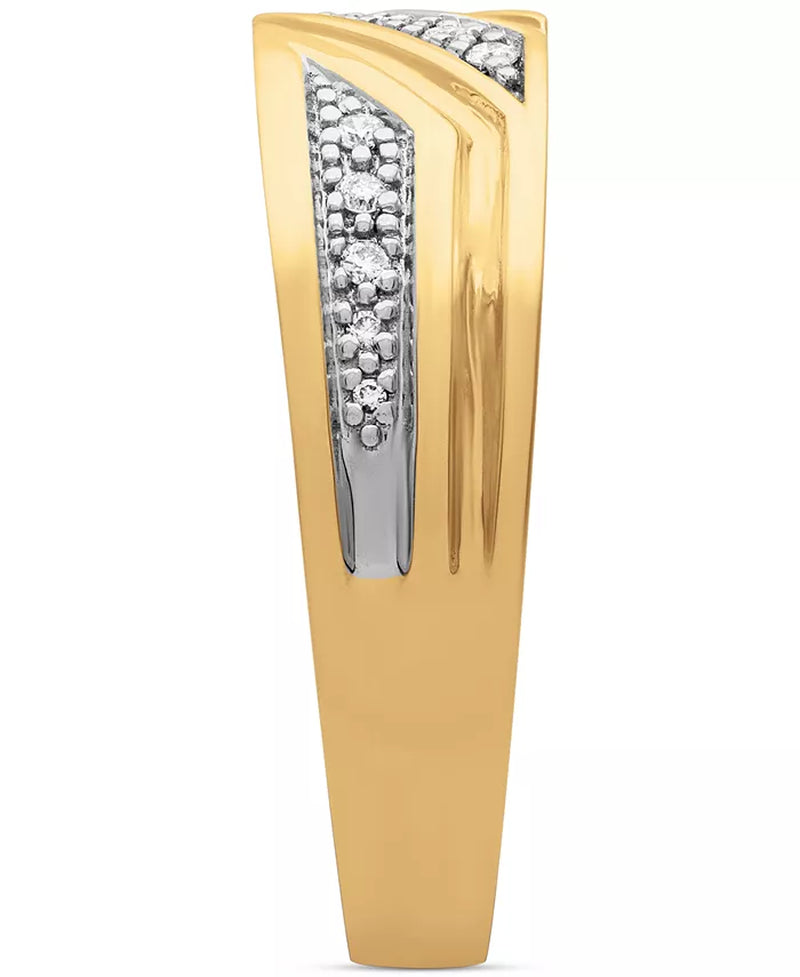 [14K, 1/10 Ct. T.W.] Gold Men's Diamond Three Station Wedding Band