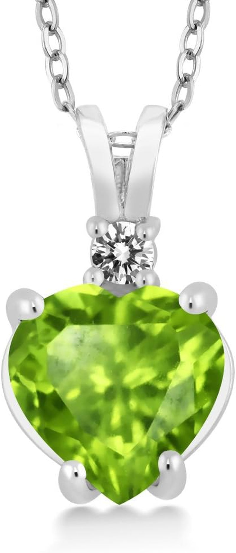 [14K, 1.57 Cttw] White Gold Green Peridot & White Diamond Pendant Necklace