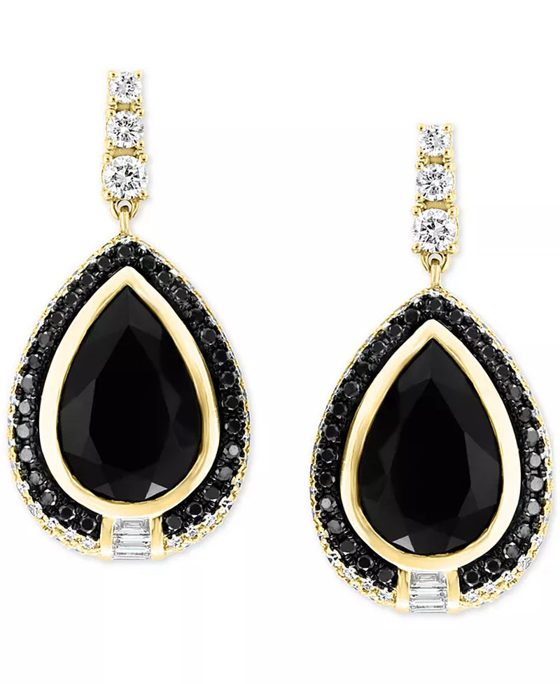 [14K, 1 Ct. T.W.] Gold Onyx & Diamond Drop Earrings