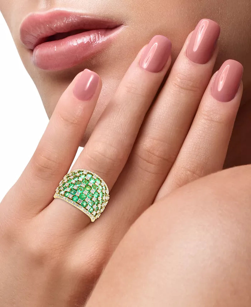 [14K] Gold Emerald (3-3/4 Ct. T.W.) & Diamond (1-1/5 Ct. T.W.) Statement Ring