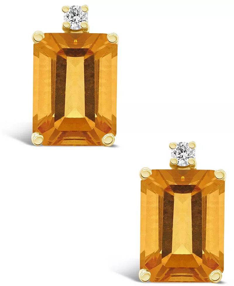 [14K, 3-1/5 Ct.T.W] Yellow Gold Citrine & Diamond Stud Earrings
