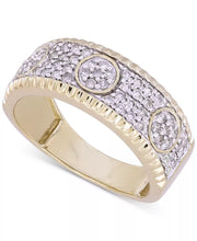 [10K, 3/4 Ct. T.W.] Gold Diamond Circle Cluster Notched-Edge Ring