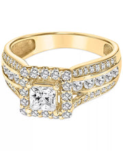 [14K, 1-1/2 Ct. T.W.] Gold Diamond Princess Halo Triple Row Engagement Ring