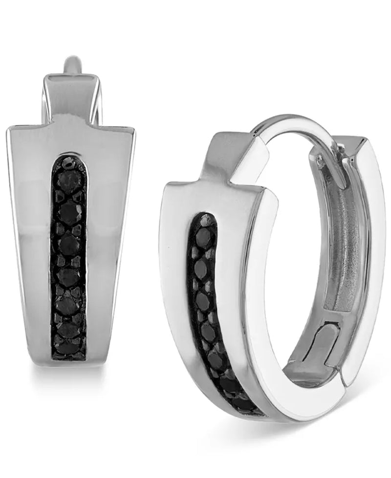 [1/6 Ct. T.W.] Sterling Silver Men's Icon Black Diamond Hoop Earrings